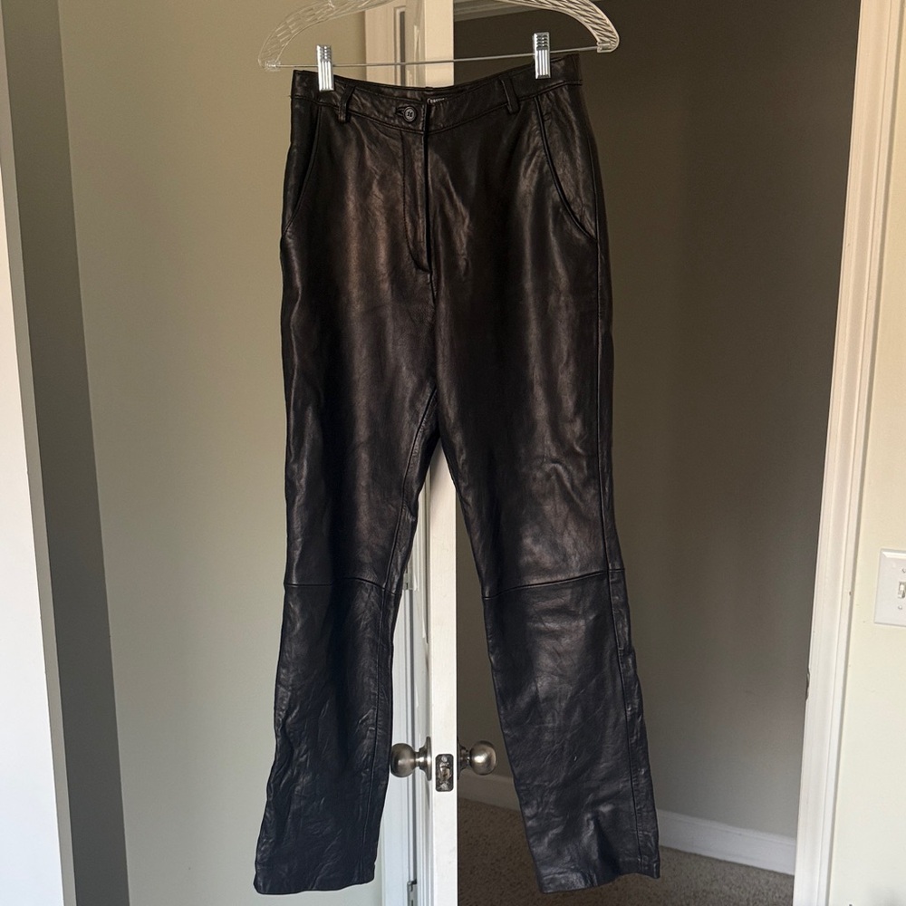 Black Leather Straight Leg Pants